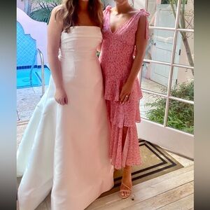 WAYF Pink Floral Tiered Tie Shoulder Midi Dress